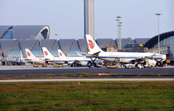 Jet Repülőgépek Air China Sorakoznak Fel Parkoló Kötény Chengdu Shuangliu — Stock Fotó