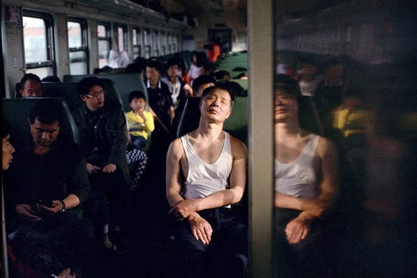 Reszta Pasażerów Krześle Pociągu Green Skin Podróży Nanchang Linii Kolejowej — Zdjęcie stockowe