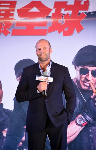 Actor Británico Jason Statham Sonríe Durante Una Conferencia Prensa Para — Foto de Stock