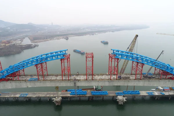Перегляд Cuijiaying Hanjiang River Bridge Ухань Шиян Високошвидкісної Залізниці Під — стокове фото