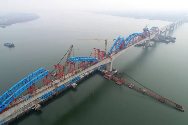 View Cuijiaying Hanjiang River Bridge Wuhan Shiyan High Speed Railway — стоковое фото