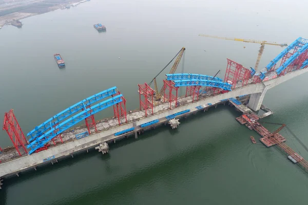 Vista Del Puente Del Río Cuijiaying Hanjiang Del Ferrocarril Alta — Foto de Stock