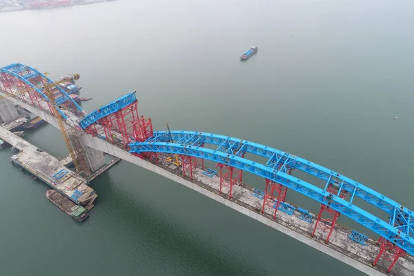 Vue Pont Rivière Cuijiaying Hanjiang Chemin Fer Grande Vitesse Wuhan — Photo