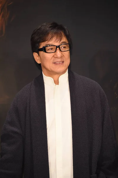 Hongkongské Kungfu Superstar Jackie Chan Usmívá Tiskové Konferenci Pro Svůj — Stock fotografie