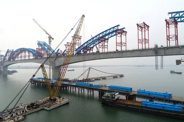 Перегляд Cuijiaying Hanjiang River Bridge Ухань Шиян Високошвидкісної Залізниці Під — стокове фото