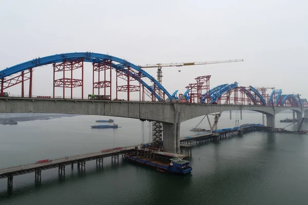View Cuijiaying Hanjiang River Bridge Wuhan Shiyan High Speed Railway — стоковое фото