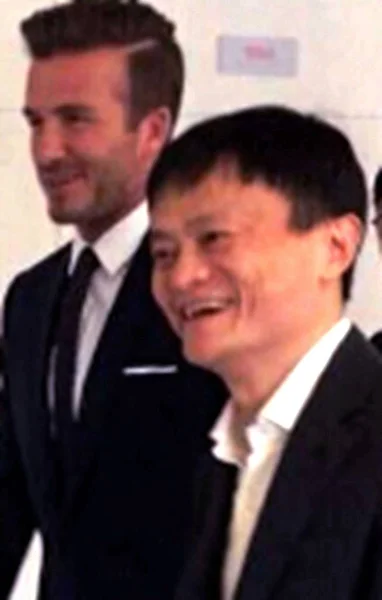 Angol Labdarúgó Csillag David Beckham Balra Látogatások Központja Kínai Kereskedelmi — Stock Fotó