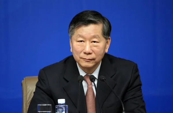 Shang Fulin Vorsitzender Der Chinesischen Bankenregulierungskommission Cbrc Während Einer Pressekonferenz — Stockfoto