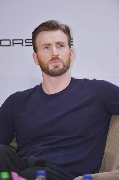 Actor Estadounidense Chris Evans Asiste Una Conferencia Prensa Para Torneo — Foto de Stock