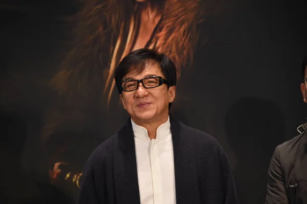 Jackie Chan Superestrella Del Kungfu Hong Kong Sonríe Una Conferencia — Foto de Stock