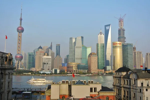 Skyline Huangpu River Lujiazui Financial District Oriental Pearl Tower Center — Stock Photo, Image