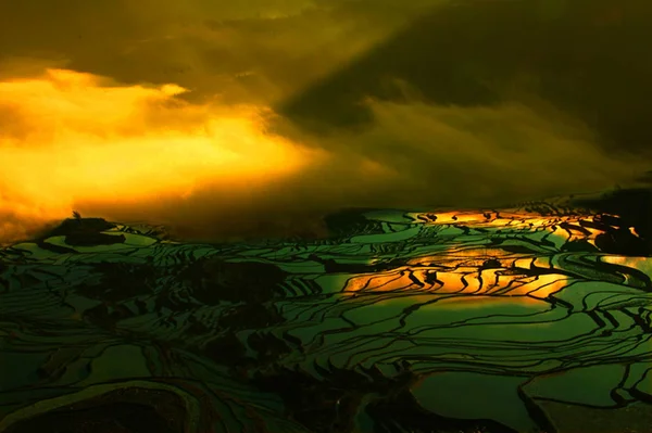 Zdjęcie Pokazuje Piękny Krajobraz Hani Tarasy Ryżowe Yuanyang County Południowo — Zdjęcie stockowe