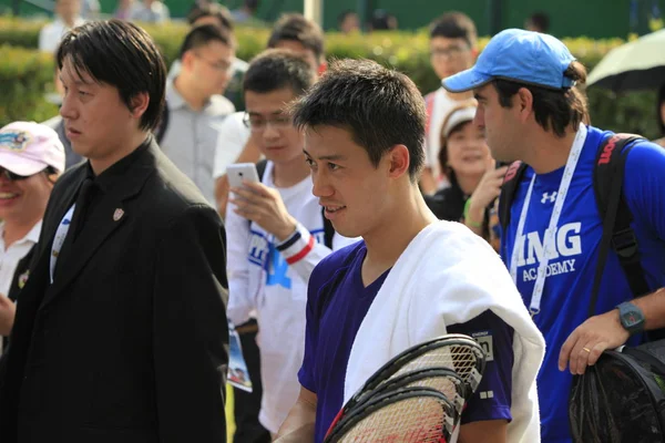 Kei Nishikori Japón Frente Sonríe Durante Una Sesión Entrenamiento Del — Foto de Stock