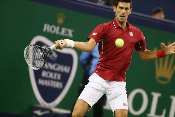 Novak Djokovic Sérvia Retorna Tiro Para Roger Federer Suíça Nas — Fotografia de Stock