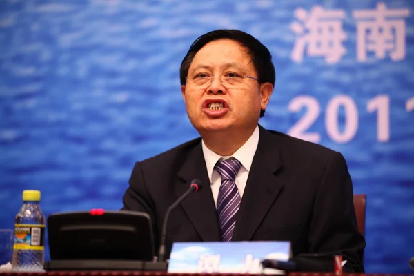 Tan Atunci Viceguvernator Provinciei Hainan Vorbeşte Conferinţă Oraşul Haikou Provincia — Fotografie, imagine de stoc