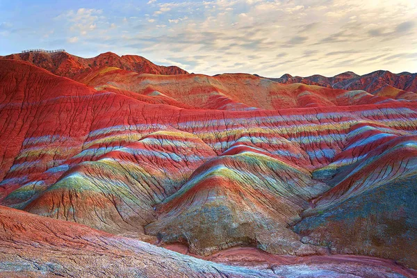 Vista Coloridas Formaciones Rocosas Parque Geológico Zhangye Danxia Landform Noroeste — Foto de Stock