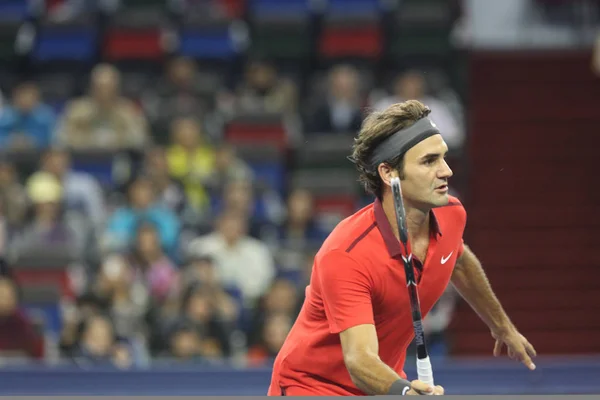 Roger Federer Schweiz Förbereder Att Återvända Ett Skott Till Florian — Stockfoto