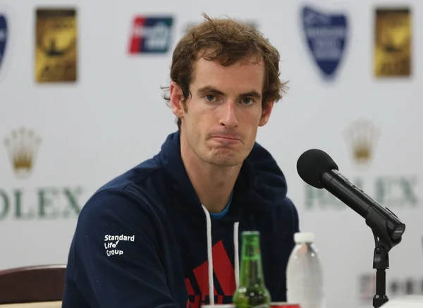 Andy Murray Wielkiej Brytanii Uczęszcza Konferencji Prasowej Pokonał Przez David — Zdjęcie stockowe