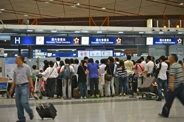 Passagiers Rij Staan Checken Bij Check Balies Beijing Capital International — Stockfoto