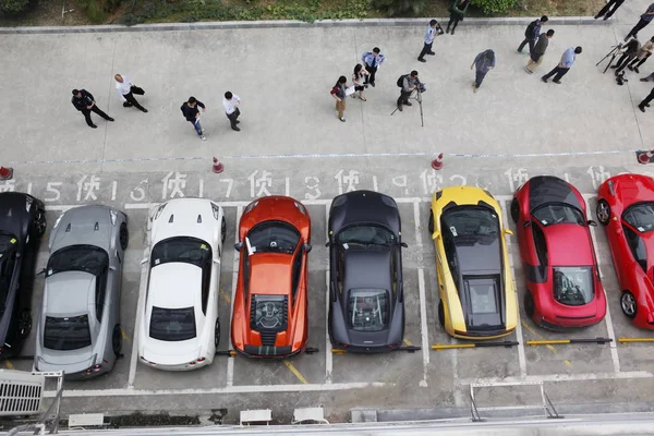 Luxusní Sportovní Automobily Hongkongu Které Jsou Zadrženy Vedle Řidičů Místní — Stock fotografie