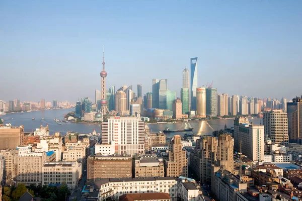 Weergave Van Puxi Huangpu Rivier Wolkenkrabbers Hoogbouw Het Financial District — Stockfoto