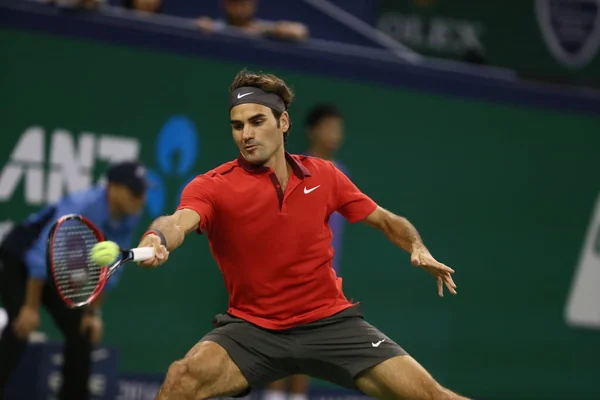 Roger Federer Van Zwitserland Teruggegaan Een Schot Roberto Bautista Agut — Stockfoto