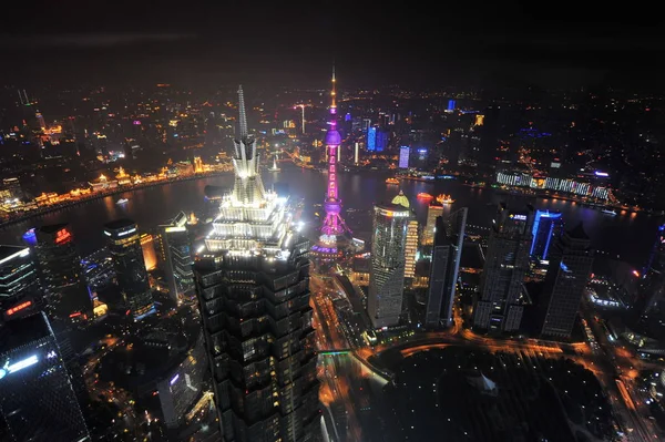 Picture Taken High Shanghai World Financial Center Shows Night View — ストック写真