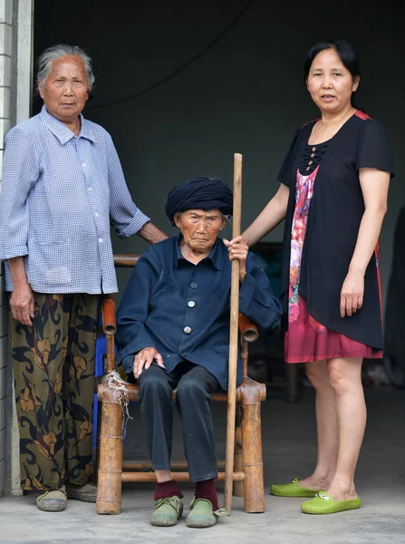Suqing Střed 116 Letá Žena Která Nejstarším Člověkem Staví Rodinou — Stock fotografie