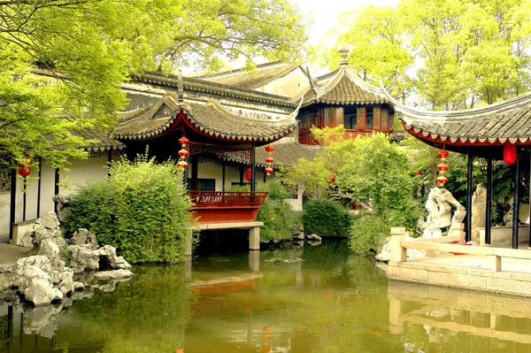 Vista Jardim Retiro Reflexão Jardim Tuisiyuan Jardins Clássicos Suzhou Cidade — Fotografia de Stock