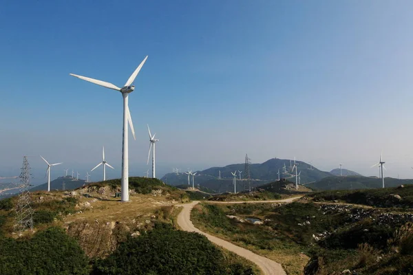 Rüzgar Türbinleri Çin Guangdong Eyaletinin Güneyindeki Zhuhai Şehrindeki Hengqin Adası — Stok fotoğraf