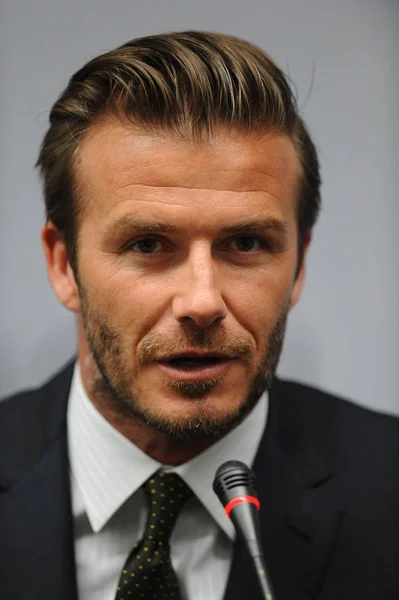 Englischer Fußballstar David Beckham Spricht Auf Einer Pressekonferenz Nanjing City — Stockfoto