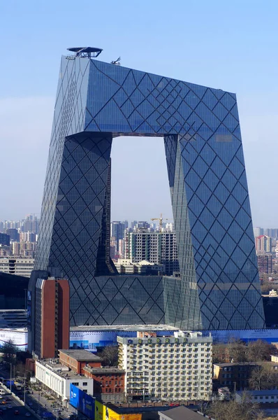 File Veduta Dell Edificio Forma Pantaloni Nuova Cctv Tower Pechino — Foto Stock