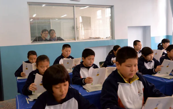Professores Chineses Olham Para Alunos Que Frequentam Uma Aula Escritório — Fotografia de Stock