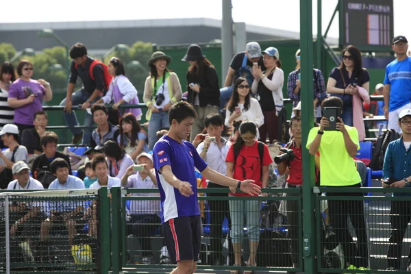 Кей Нисикори Японии Разминается Время Тренировки Теннисного Турнира Shanghai Rolex — стоковое фото