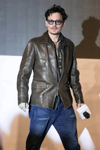 American Actor Johnny Depp Attends Press Conference His Movie Transcendence — Stock Photo, Image