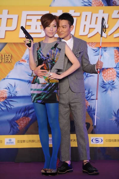 Hong Kong Színész Andy Lau Jobb Színésznő Énekesnő Sammi Cheng — Stock Fotó