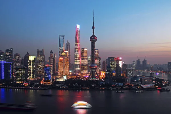 Nacht Uitzicht Huangpu Rivier Lujiazui Financial District Met Oriental Pearl — Stockfoto