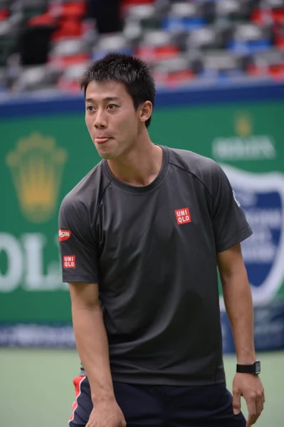 Kei Nishikori Japón Reacciona Durante Una Sesión Entrenamiento Para Torneo — Foto de Stock