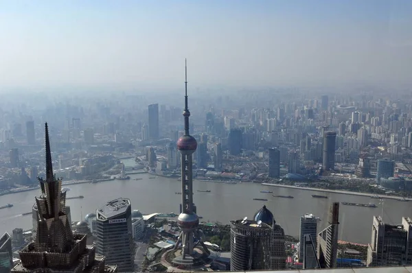 Vista Puxi Rio Huangpu Distrito Financeiro Lujiazui Com Oriental Pearl — Fotografia de Stock