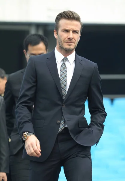 Anglické Fotbalové Superstar David Beckham Navštíví Pracovníci Stadionu Pekingu Čína — Stock fotografie