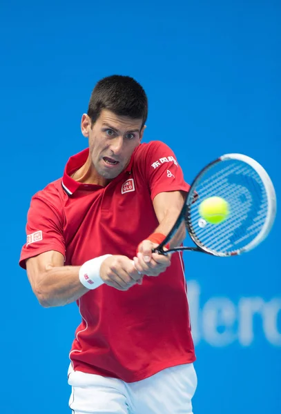 Novak Djokovic Aus Serbien Gibt Einen Schuss Guillermo Garcia Lopez — Stockfoto