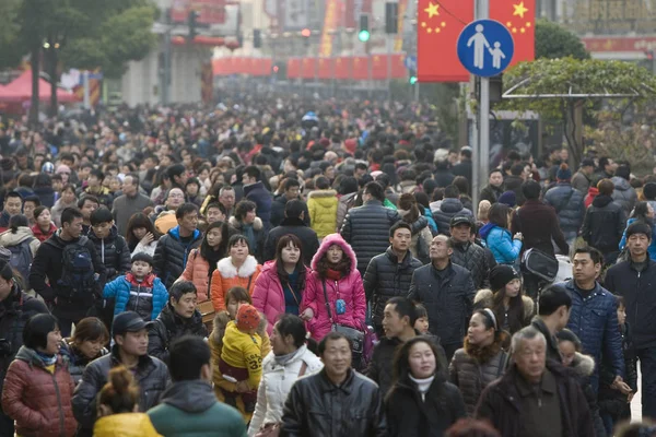 Turisti Affollano Dello Shopping Nanjing Road Durante Festa Del Festival — Foto Stock