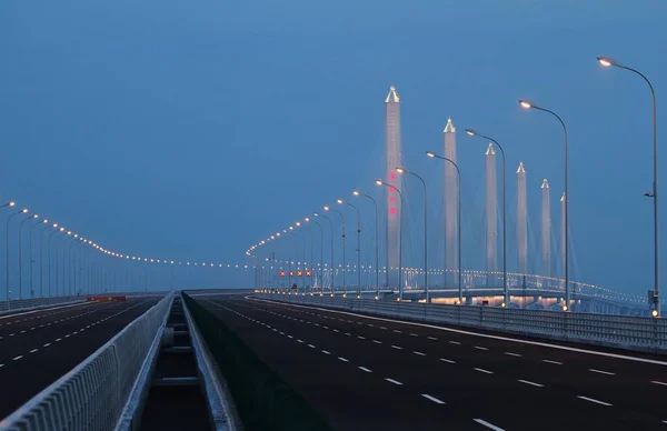Нічний Погляд Jiashao Міст Єднує Jiaxing Shaoxing Містах Сходу Chinas — стокове фото