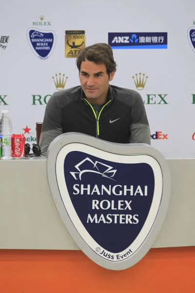 Sviçreli Tenis Yıldızı Roger Federer Bir Basın Toplantısı 2014 Shanghai — Stok fotoğraf