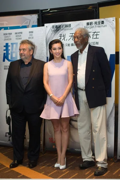 Left French Director Luc Besson Chinese Actress Bingbing American Actor — Stok fotoğraf
