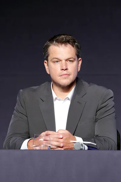 Ator Americano Matt Damon Ouve Uma Conferência Imprensa Para Seu — Fotografia de Stock