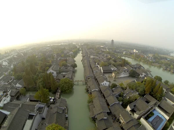 Légifelvétel Xizha Scenic Spot Wuzhen Házigazdája World Internet Konferencia Kelet — Stock Fotó