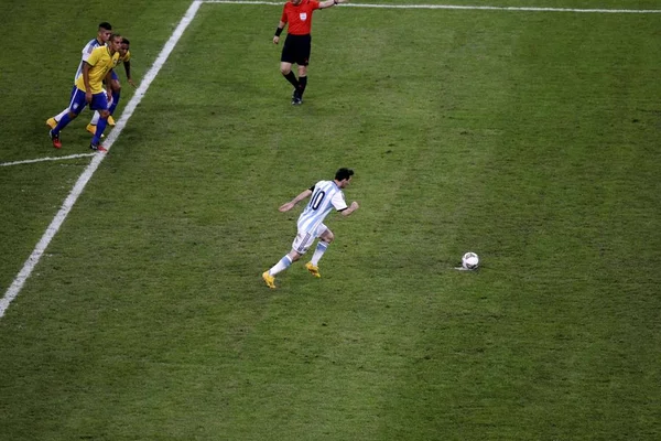 Lionel Messi Argentin Játszik Egy Tizenegyest Brazília Ellen Során Amerikai — Stock Fotó