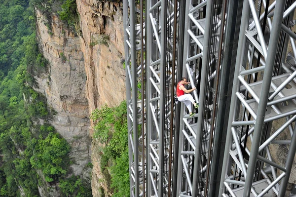 French Climber Jean Michel Casanova Climbs Bailong Elevator Also Known — Stock Photo, Image