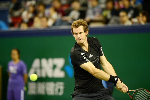 Andy Murray Gran Bretaña Prepara Para Devolver Tiro Teymuraz Gabashvili — Foto de Stock